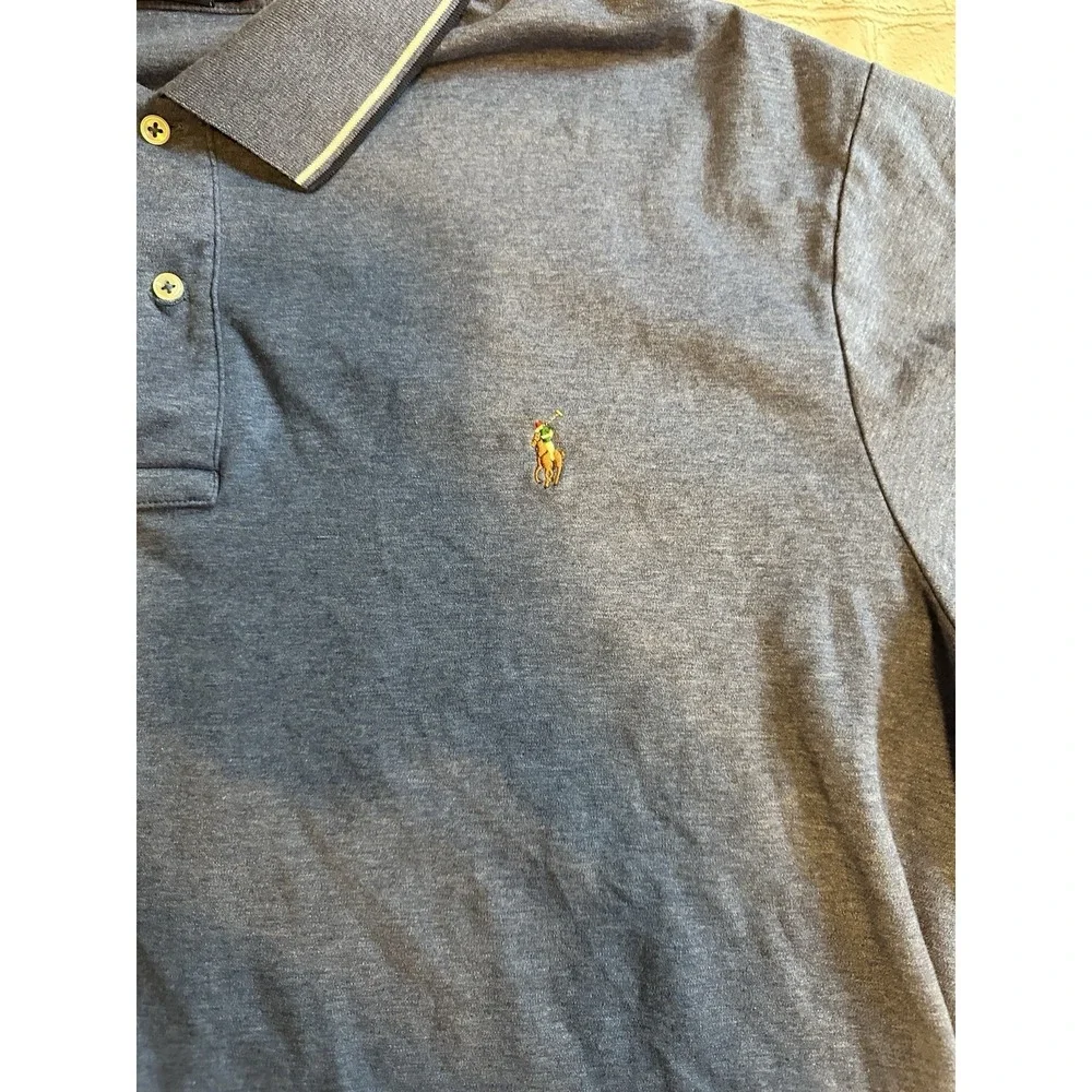 Polo Ralph Lauren Shirt Mens 2XLT Tall Blue Polo Flesh Pony Logo Preppy Sporty
